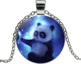 Fako Bijoux® - Ketting - Cabochon - Panda Bubbel - Blauw
