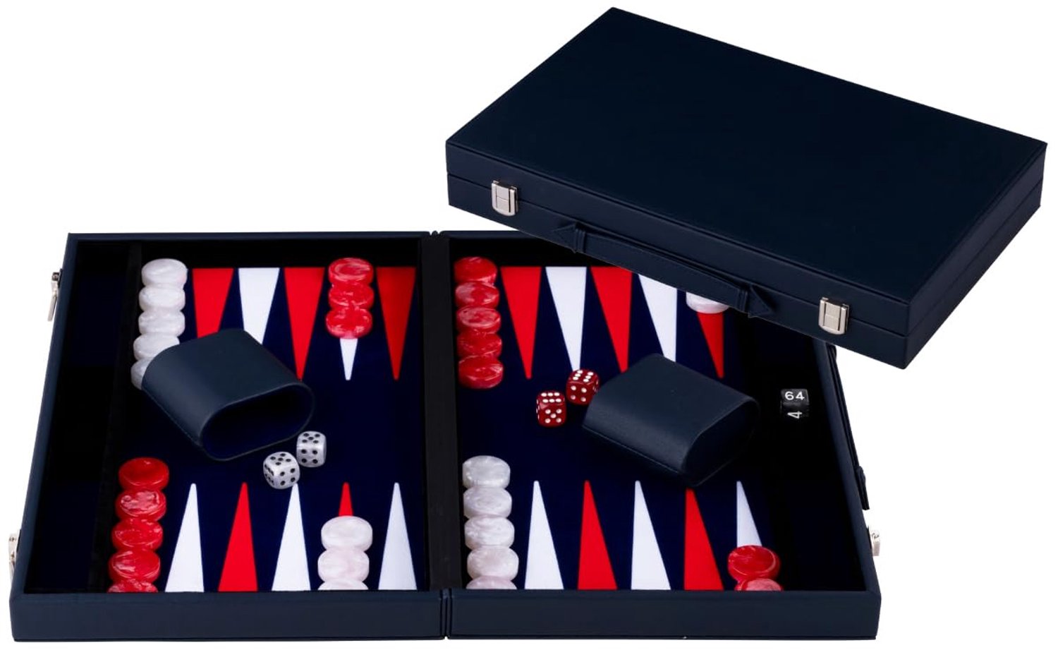 Luxe Backgammon Set 38.5 cm - Rood & Wit Kunstleer Koffer