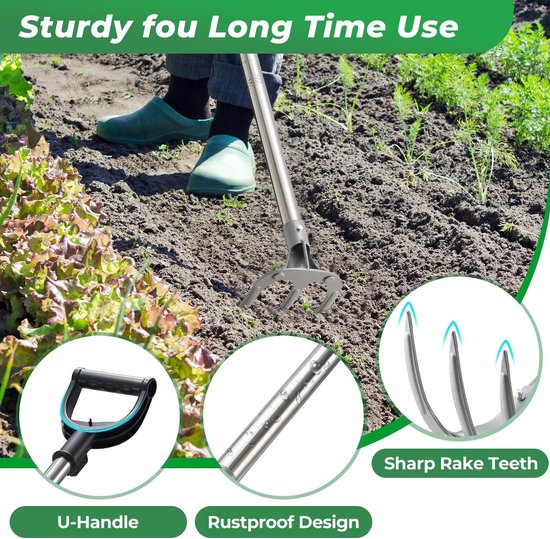 Professionele Tuinhark met Verstelbare Steel en 3 Tanden — afbeelding 4