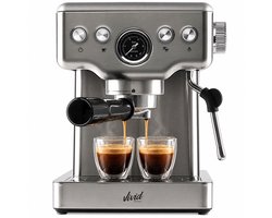 Vivid Green Pistonmachine - Espressomachine 20 Bar met Manometer - Koffiemachine met Stoompijpje - 1,8 L - RVS - Incl. Melkkan