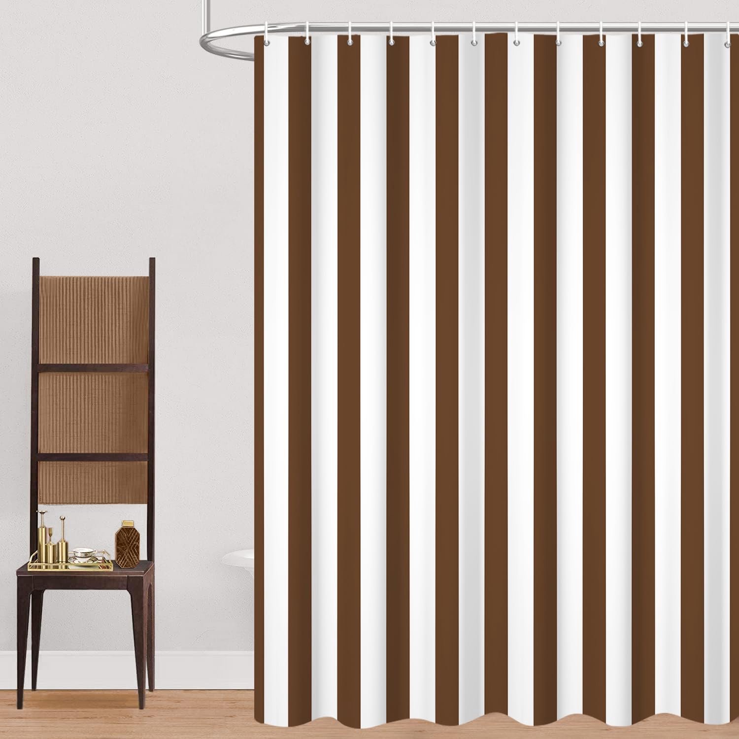 Douchegordijn 180 x 200 cm Bruin en Wit Waterdicht en Machinewasbaar