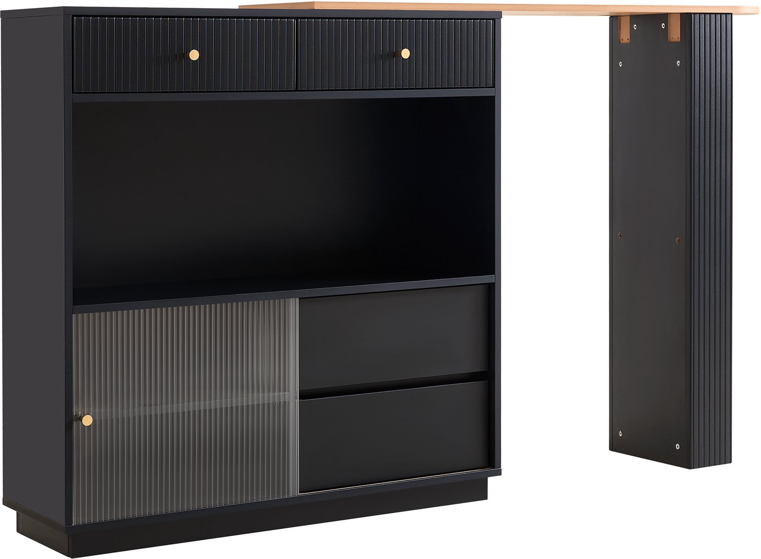 REDOM Uitschuifbare bartafel 120x30x100 cm - Draaibaar met opbergruimte en LED-verlichting - Zwart