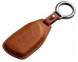 Bruin lederen sleutelbehuizing berschermhoes met bruine stiksels Key Case key cover voor Volkswagen Golf 8 MK8 GTI GTD R ID3 ID4 ID5 ID7 ID7 Tourer ID.Buzz Sport