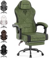 Soontrans Gamingstoel Groen - Ergonomische Bureaustoel en PC Stoel - Verstelbare Rugleuning 90°-135° - Hoofdsteun - Lendenkussen - Uitschuifbare Voetensteun - Verstelbare Zithoogte