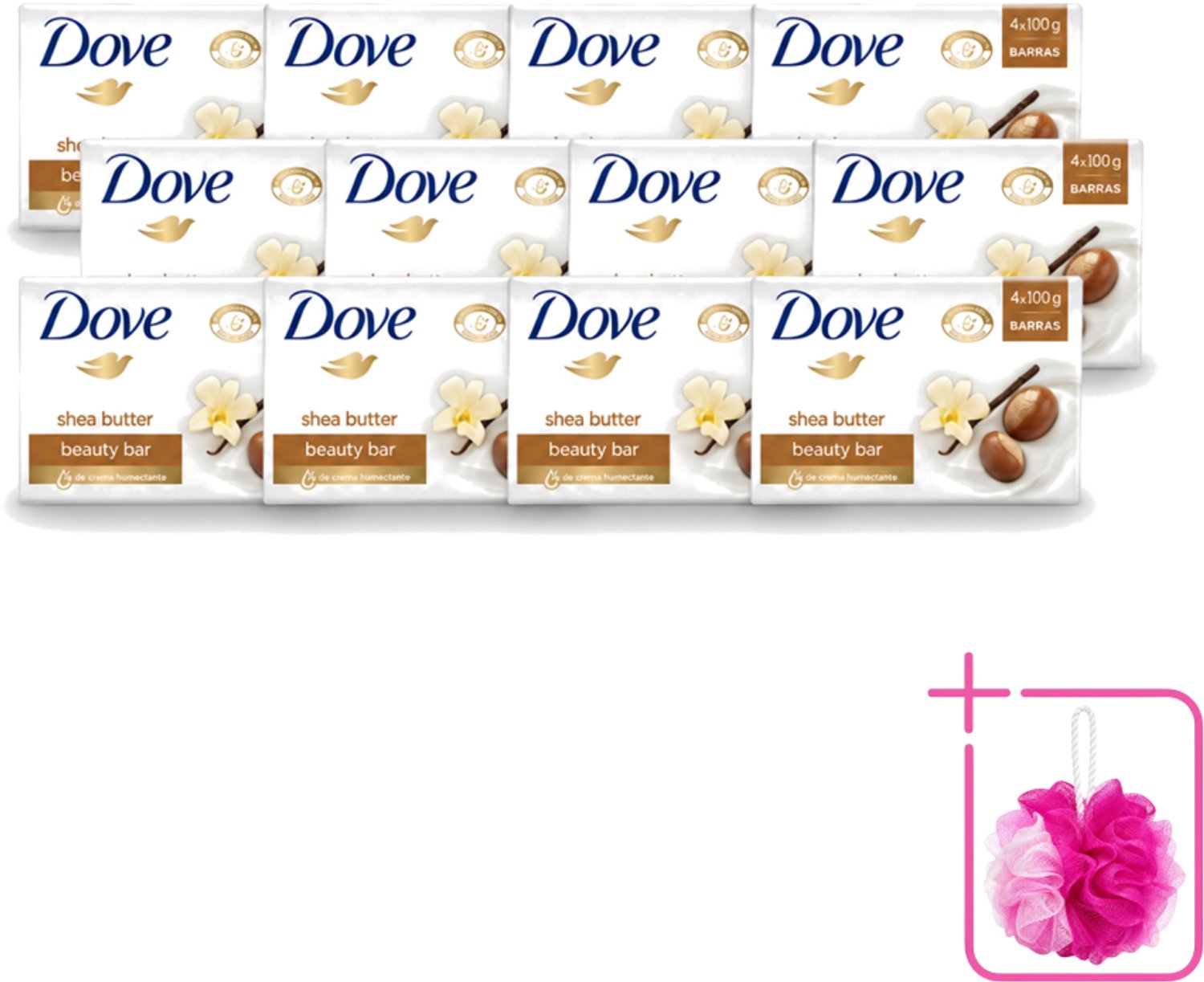 12 x Dove – Zeep – Sheabutter – 4 x 100 g - Bulkverpakking - Zeep sheabutter - Douchemop - Huid verzorging