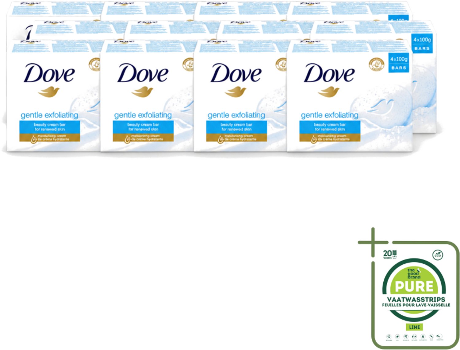 12 x Dove - Zeep - Gentle Exfoliating - Verfrissend - 4 x 100 g - Grootverpakking - Vaatwasstrips - Dove Beauty Bar - Exfoliërende Zeep - Zachte Huid - Vochtige Huid - Huidverzorging
