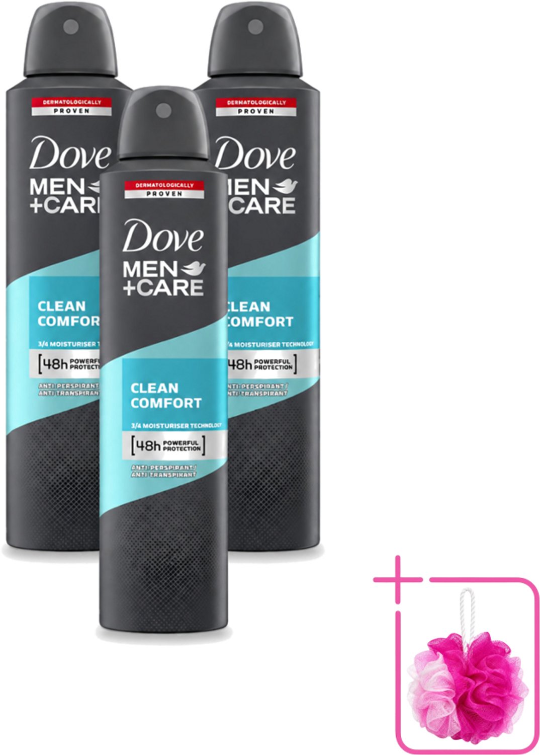 3 x Dove - Deodorant - Men Care Clean Comfort - Comfort en verzorging - 48 uur bescherming - 250 ml - Bulkverpakking - Deodorant voor mannen - Douchemop - 48 uur bescherming