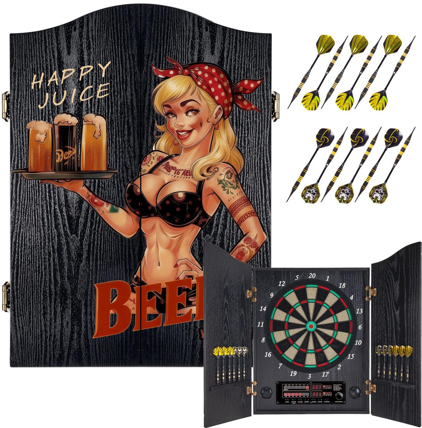 Dartbord Elektronisch - Professionele E-Dartschijf - 12 Bronzen Soft-Tip Pijlen - Decoratief Design - Geschikt voor Binnen/Buiten - Spellen voor het Gezin