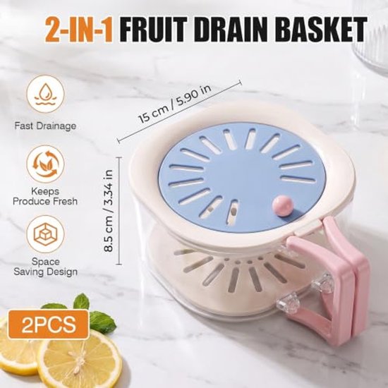 Afdruipmand voor Groenten en Fruit - Set van 2 - Blauw — afbeelding 2