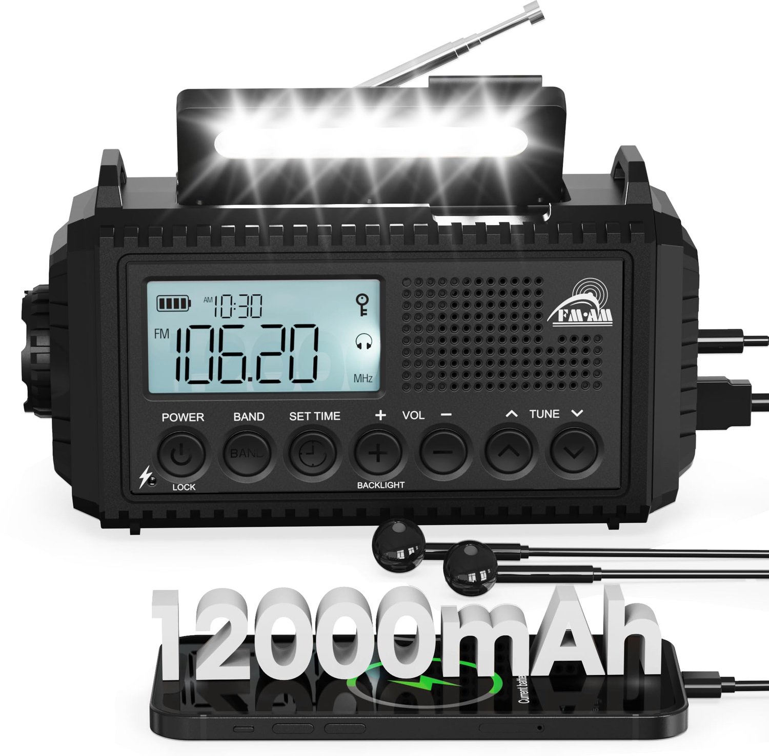 Noodradio met Zwengel en 12000mAh Accu voor Avonturen