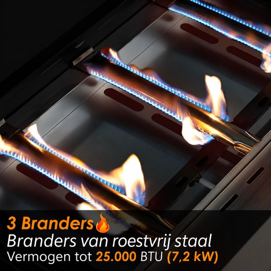 Lifero BBQ - Gas Barbecue - Grillen - Gasbarbecue - Barbecues - Buitenkeuken 7.2 kW - Grill 3 Branders - Koken Tuin - Vetopvangbak van Borvat — afbeelding 5