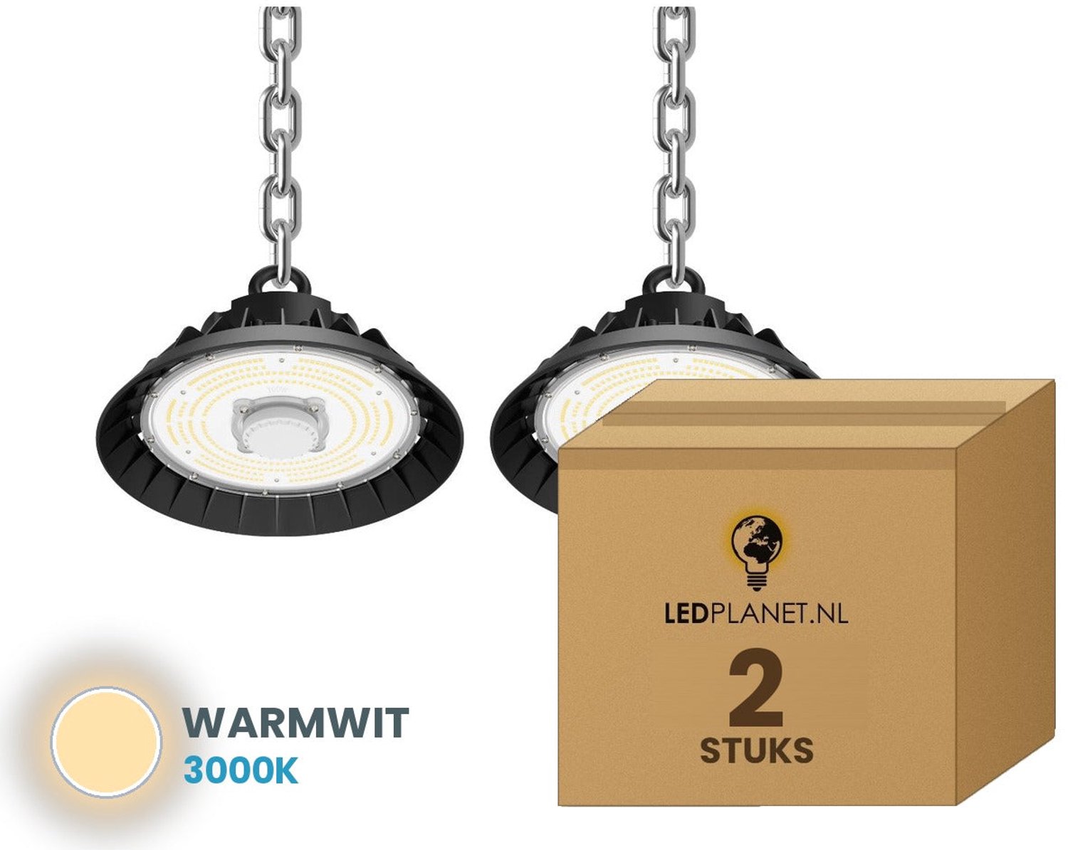 Tsong UFO Lamp - LED High Bay 200W - 30.000 lm - Warmwit 3000K - 2 stuks - Bewegingssensor - 0-10V Dimbaar - IP65 - Hal, Werkplaats- & Garageverlichting - 5 jaar garantie
