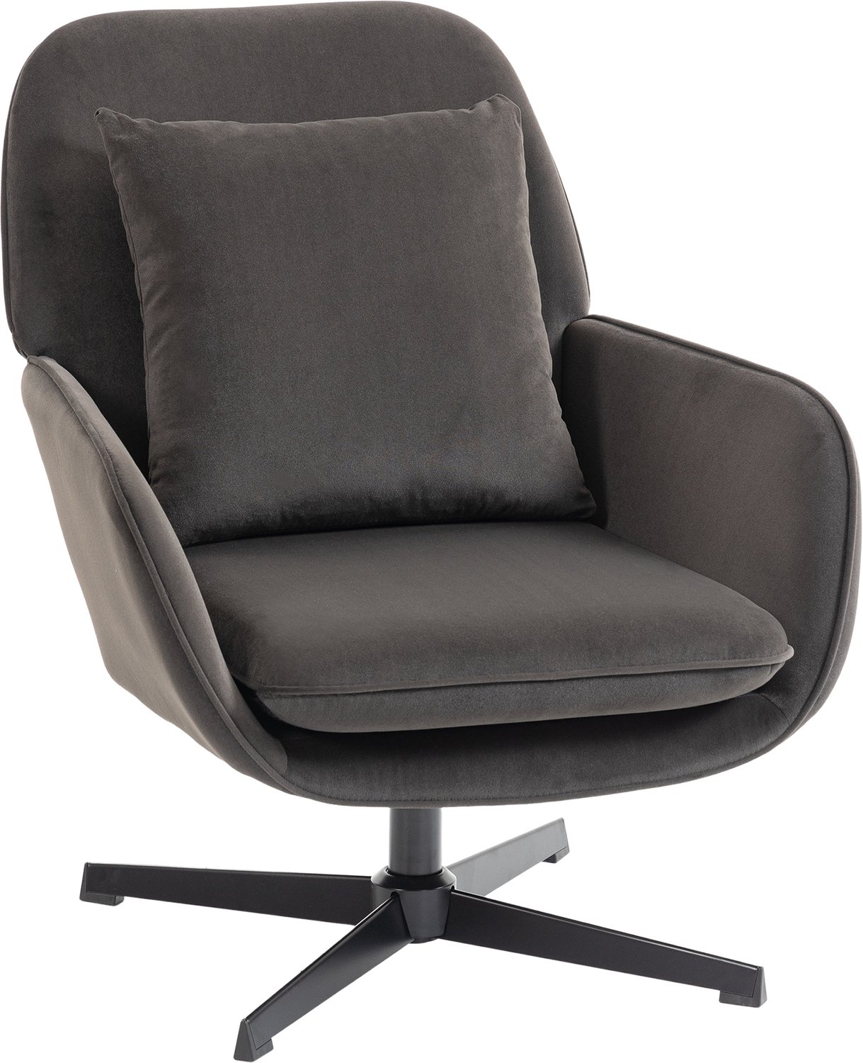 Lunpog Draaifauteuil fluweel brede zitting donkergrijs | Accentstoel, kussen, metalen frame, voor woonkamer, slaapkamer, leeshoek