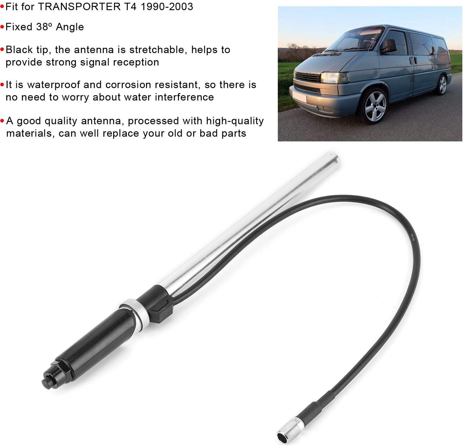 Autoantenne Universeel - Aluminium Antenne - Passend voor T4 1990-2003 - AM/FM Signaalontvangst - Lichtgewicht 130g - Vervangingsonderdeel - Radioantenne
