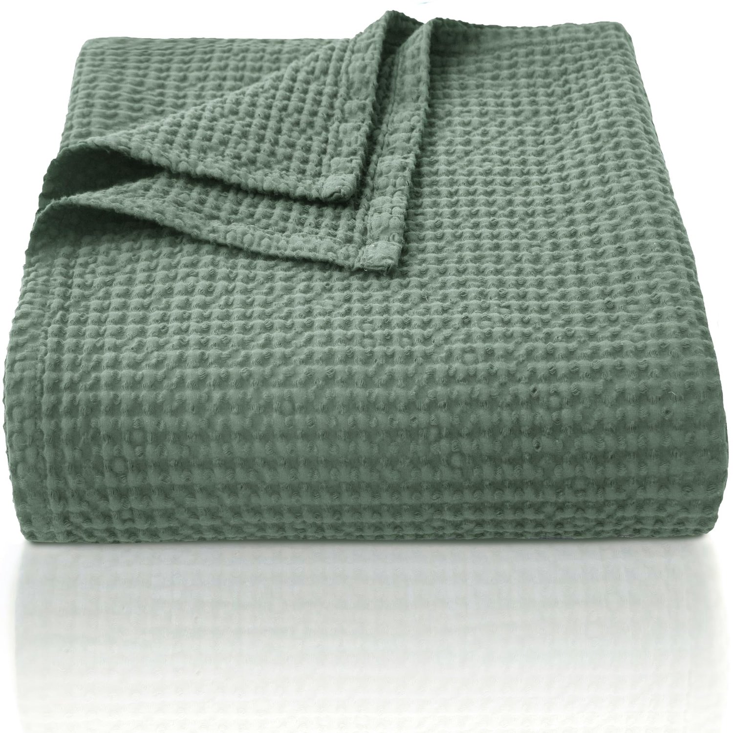 100% Katoenen Deken 130 x 150 cm - Zacht Ademend Wafelpatroon Groen
