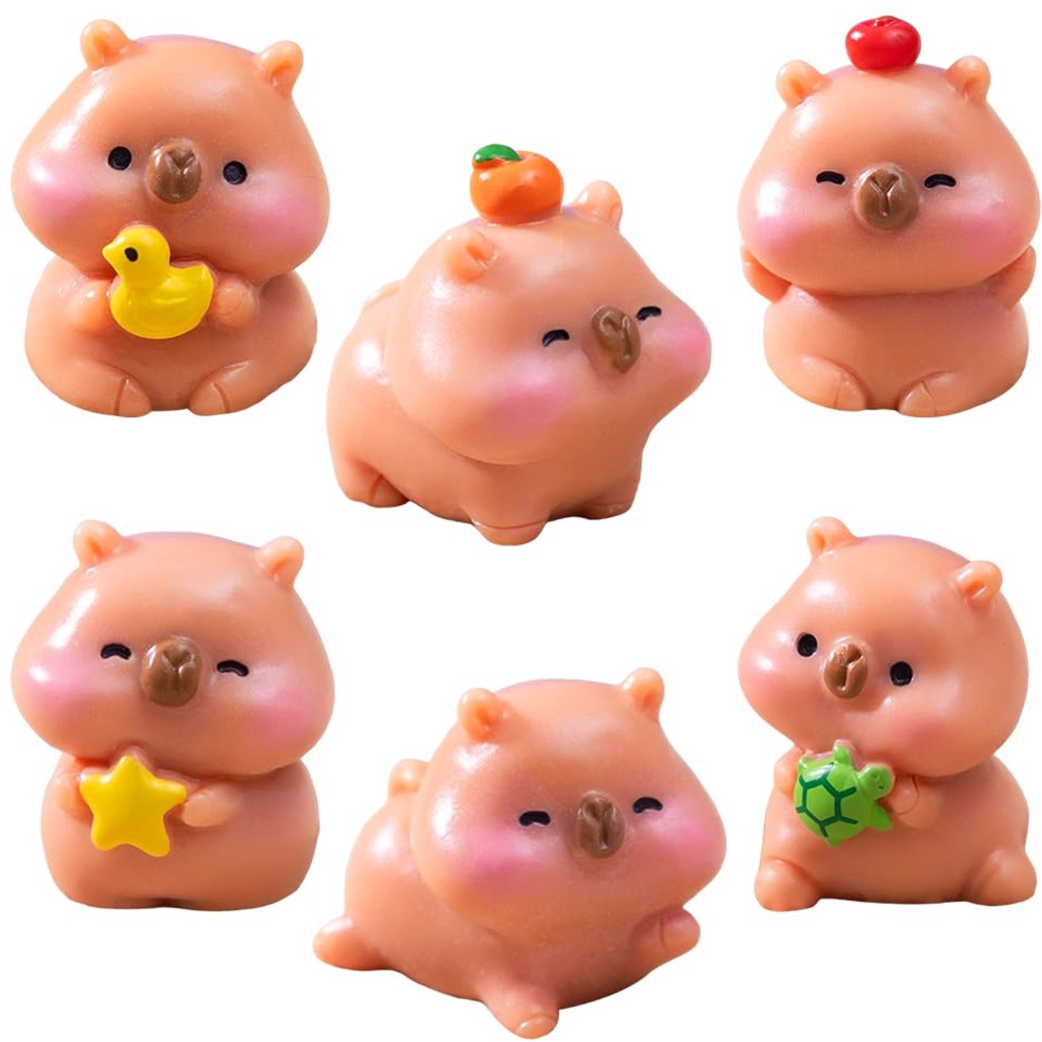 Set van 6 Capybara Figuren voor Taartdecoratie