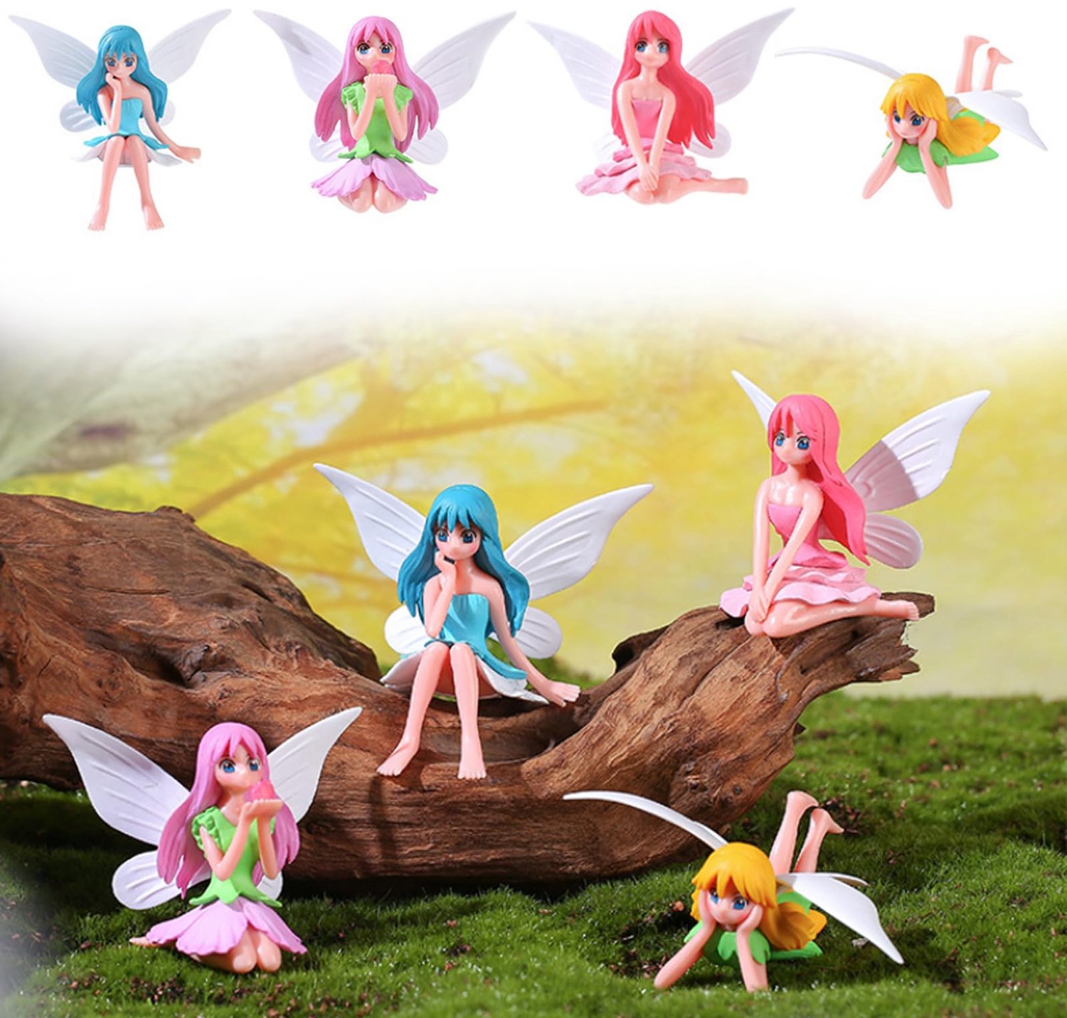 Set van 4 Miniatuur Elf Figuren voor Tuin Decoratie (B)