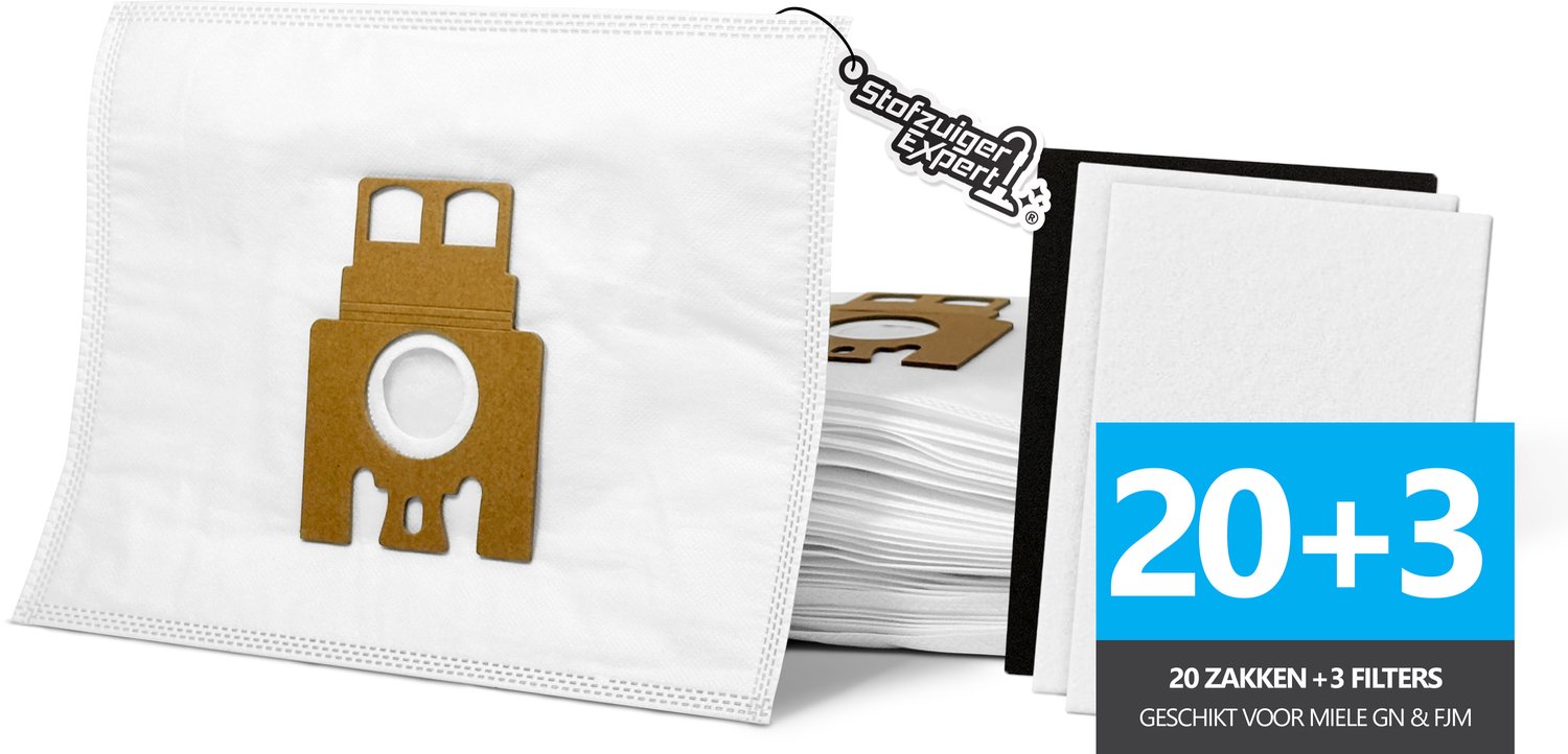 Stofzuiger Expert 20x Stofzuigerzakken geschikt voor Miele GN & FJM + 1 Motor & 2 Hygiëne filters - Hi Flow Kwaliteit zakken & Hoge Prestaties - Geschikt voor Miele C3, C2, C1, S8, S6, S5, S4, S2, S8000, S6000, S5000, S4000, S2000, S700, S500, S400, S300 & S200 Series