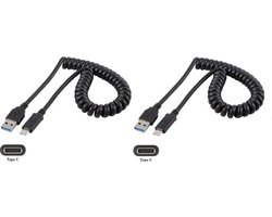 2 stuks OneOne 0,4m USB C spiraal kabel. Sterke laadkabel voor de auto. Oplaadkabel snoer past op Kobo (Rakuten) eReader Elipsa, Elipsa 2E, Sage, Libra 2, Libra Colour, Clara 2E, Clara Colour, Clara BW - Kindle (Amazon) Scribe