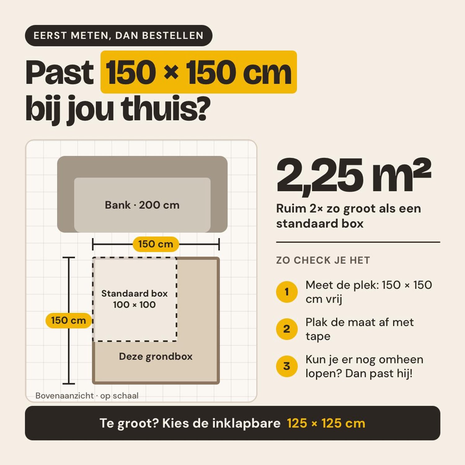 Elissio® - Grondbox Baby - Inklapbare Speelbox met XPE dubbelzijdige Speelmat & 50 Ballen - Kruipbox - Kinderbox - Playpen Baby - 150x150x76.5 CM - Beige – foto 3