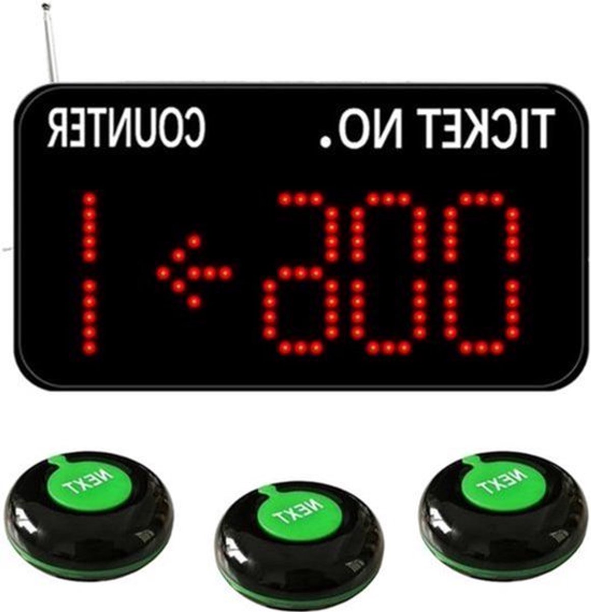 Wachtrijsysteem – Nummeroproepsysteem – Draadloos Wachtrij Systeem – Volgnummersysteem – Nummer Displaysysteem – Draadloze 3-Knop Oproep – Helder LED Display
