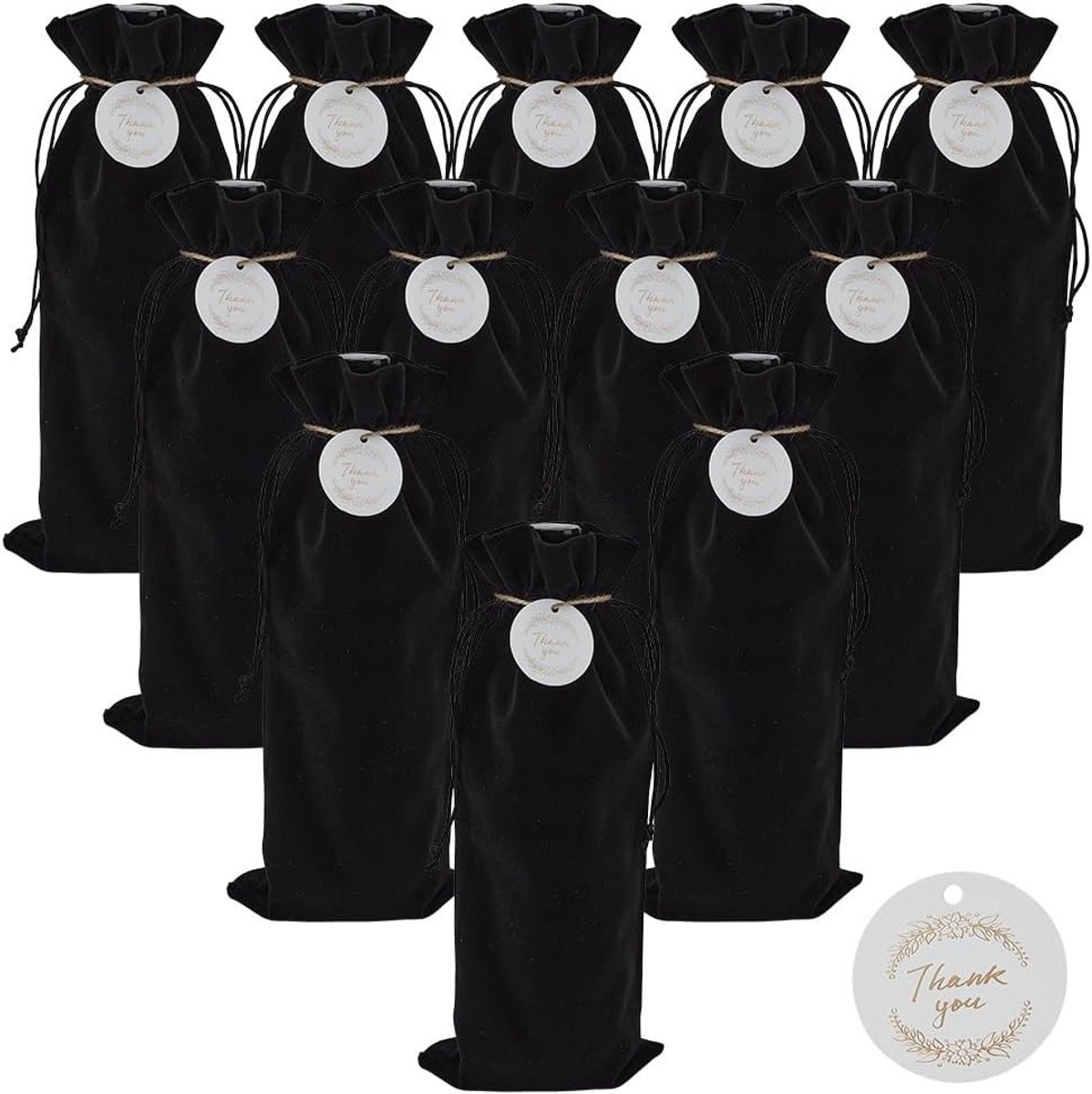 12 stuks flanellen wijnzakjes met geschenkhangers, cadeauzakjes voor feesten, verjaardagen en bruiloften, 15 x 35 cm, ideaal voor blindproeverijen en festivals