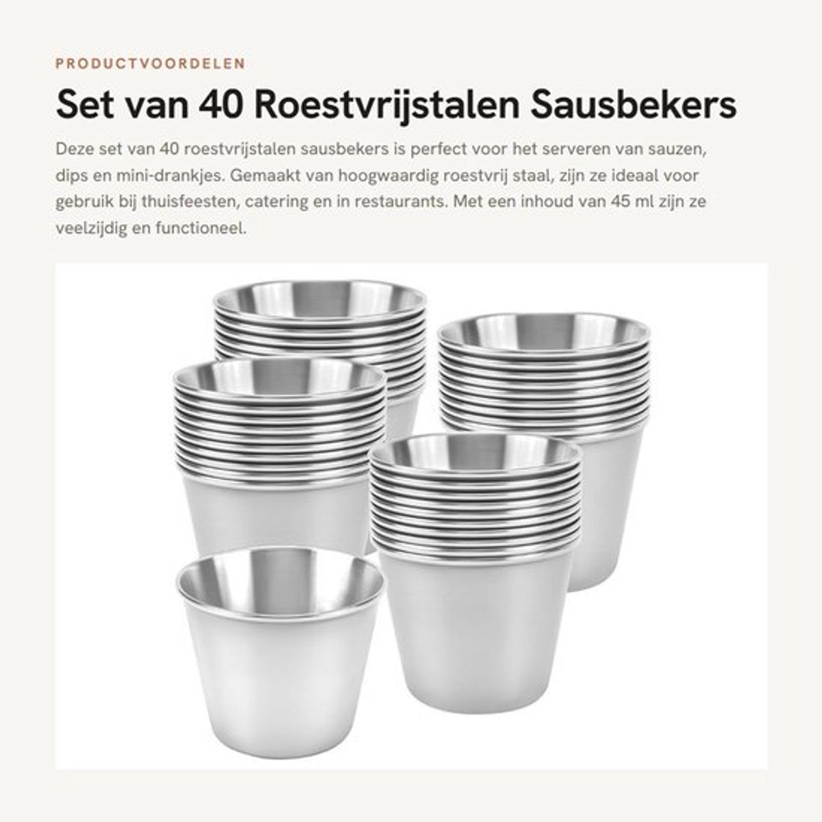 Dailygoods- Dompelsauskopjes 40 stuks - Kleine - Roestvrij staal