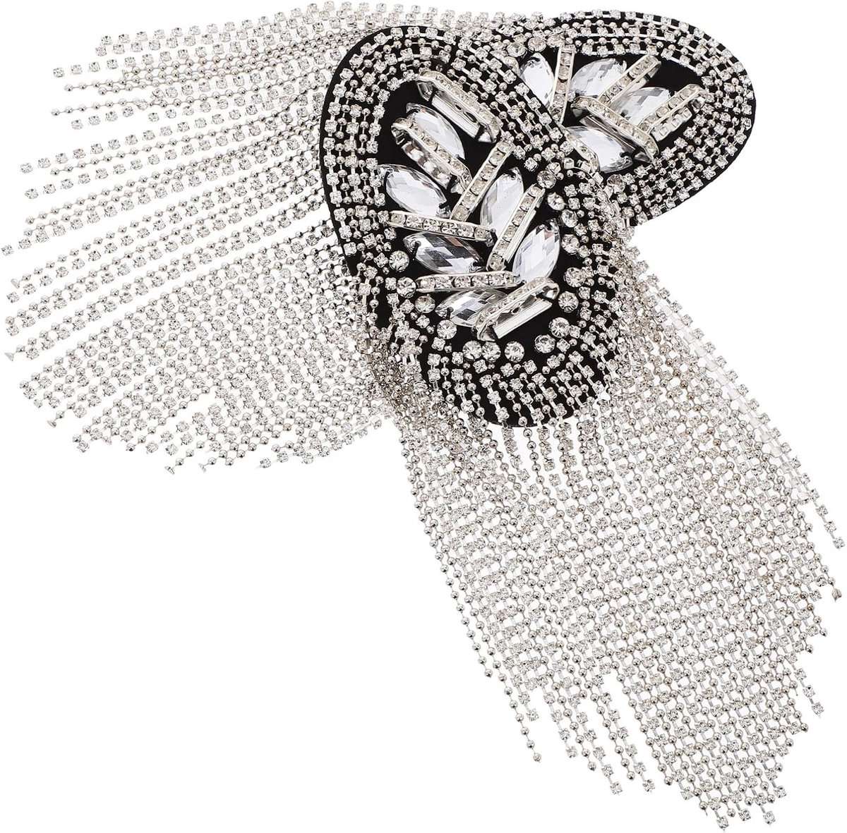 Tassel Epaulet Schouderpad met Strass Steentjes voor Kostuum en Decoratie van Pak (Zilver)