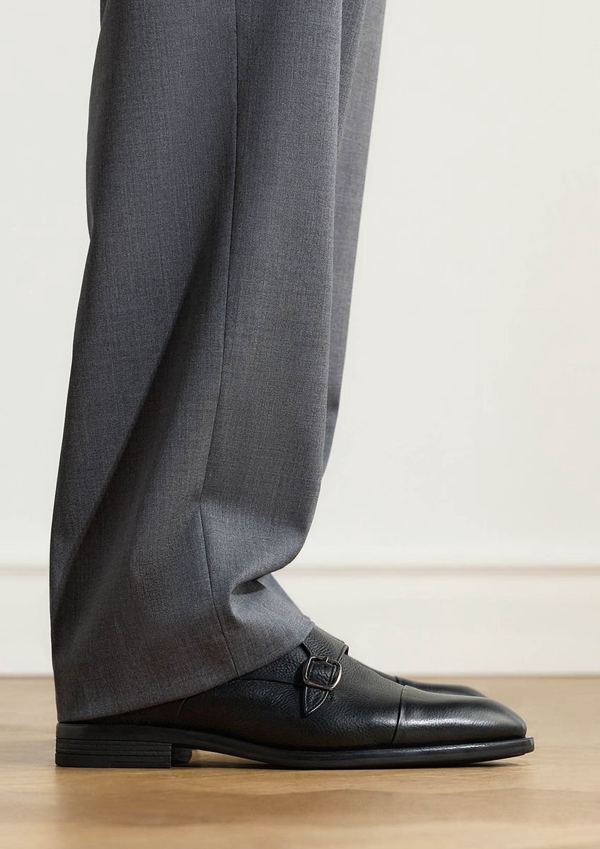 Manfield - Heren - Zwarte leren gespschoenen - Maat 40