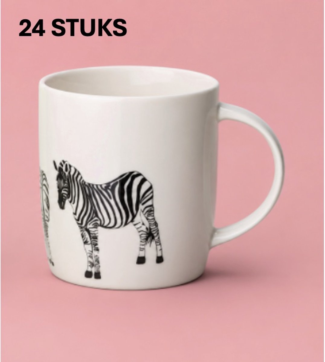 Cosy&Trendy Zebra Mokken Set van 24 – 36 cl – Leopard Animal Serie – Keramiek – Zwart/Wit Design – Trendy Koffiemokken