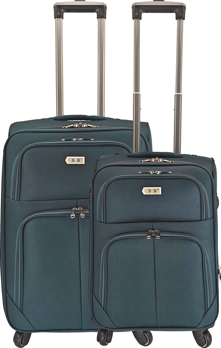 SB Travelbags 2 delige bagage stoffen kofferset 4 wielen trolley - Donker Groen - 65cm/55cm