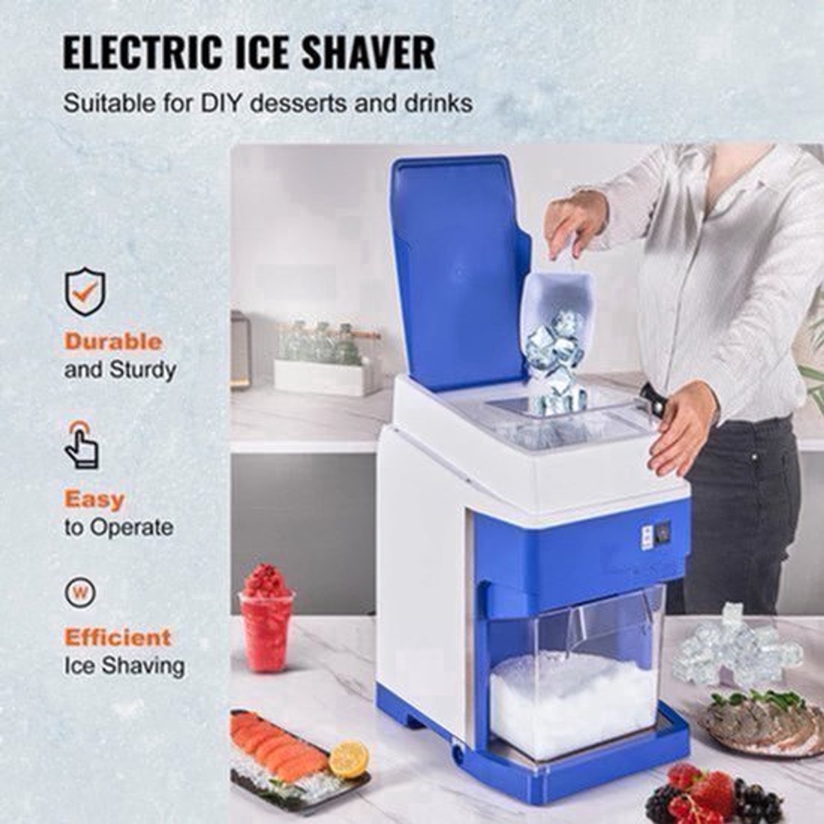 Elektrische Ijscrusher – Ijsmachine – IJscrusher – Schaafijs Maker – 650W Motor – Roestvrijstalen 4-Messenblad