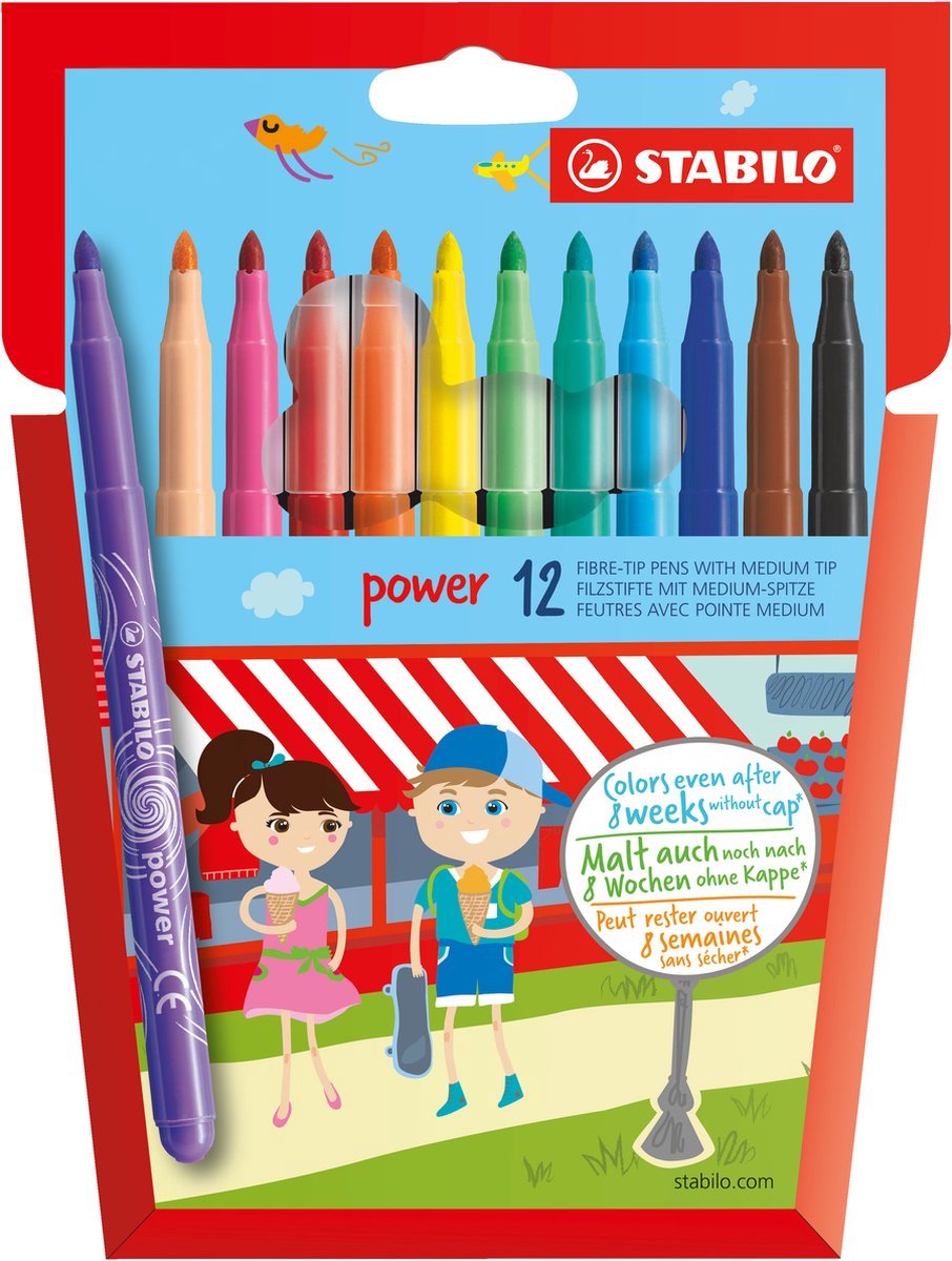 stabilo power 12 - viltstiften - 8 weken zonder dop