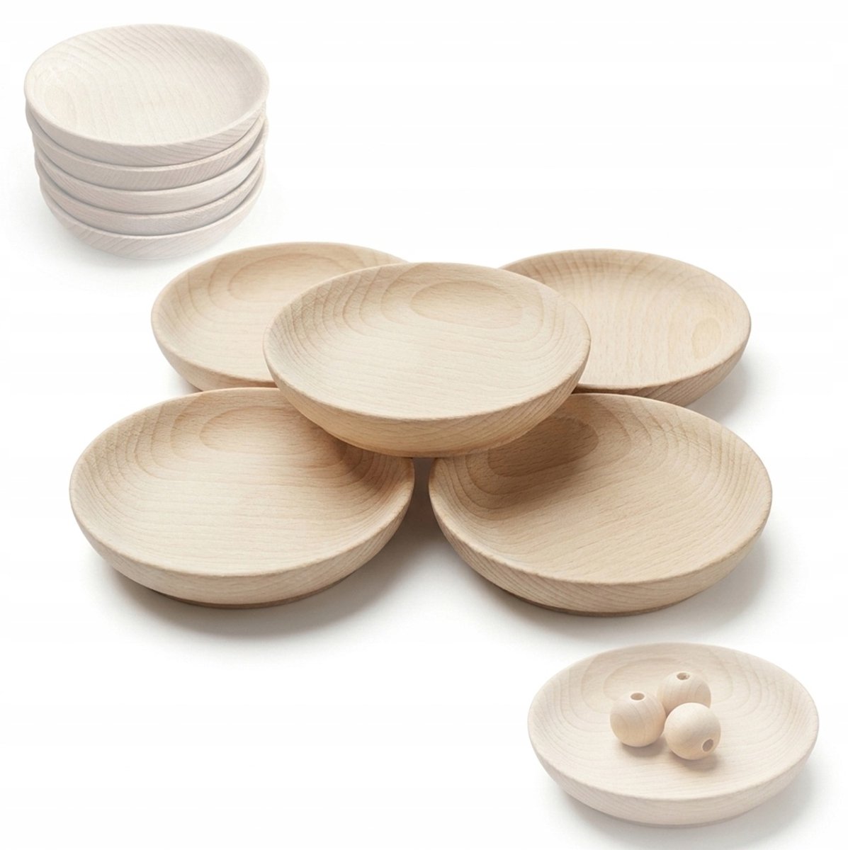 Set van 5 houten kommetjes, onbehandeld beukenhout, Ø 9,5 cm