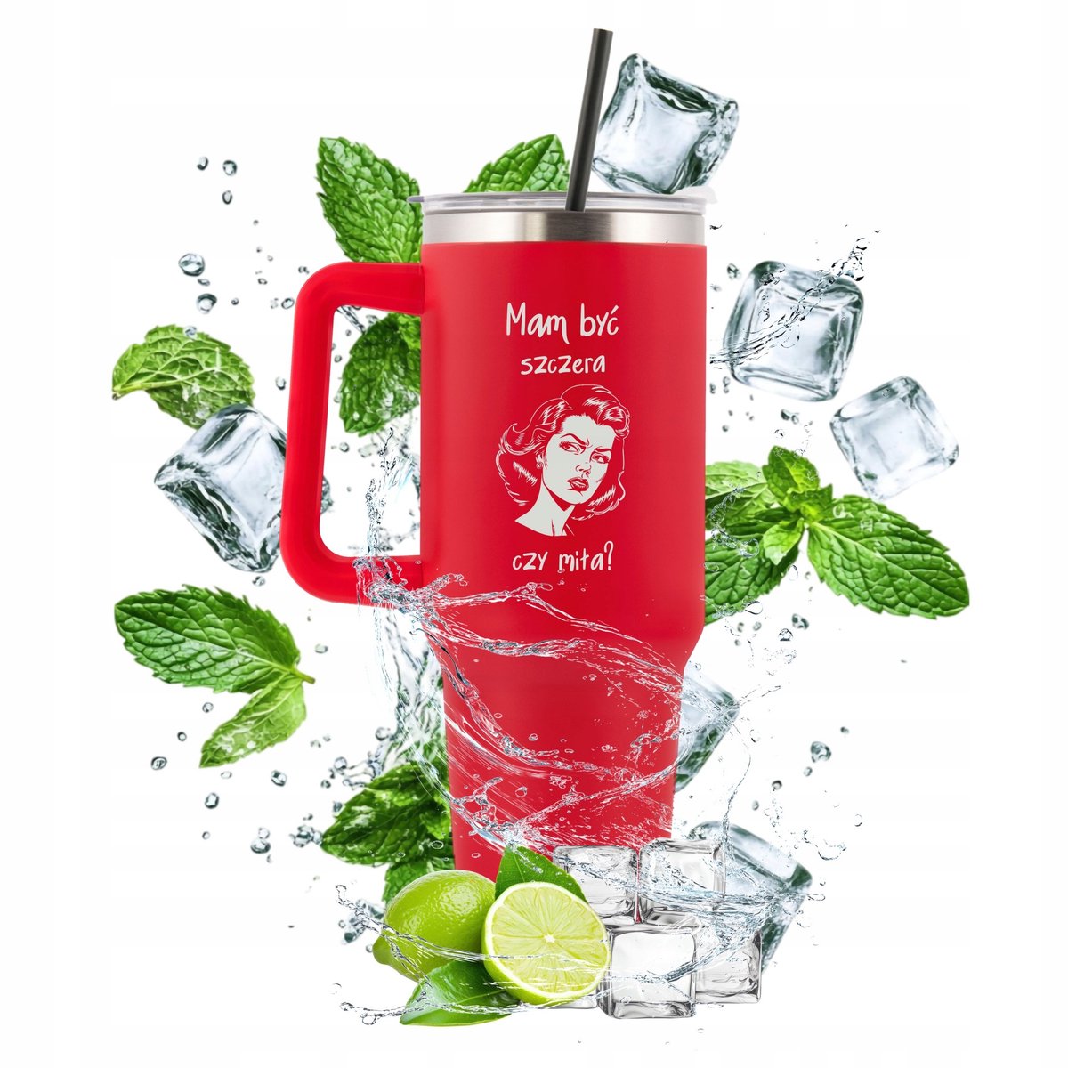 Gepersonaliseerde Thermosbeker met Rietje - 1.2L - Rood - Gegraveerd