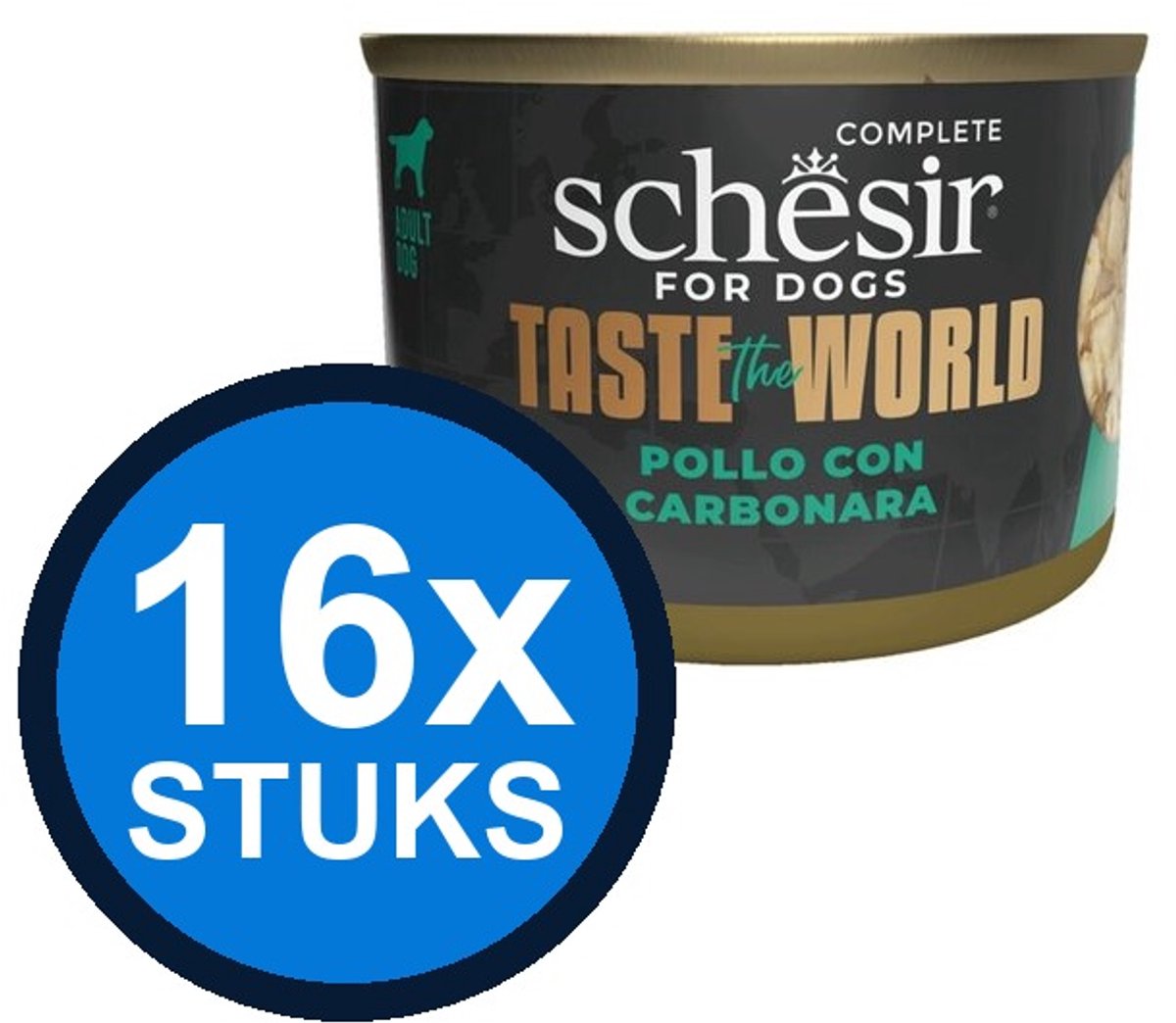 16x Schesir - Taste The World - Hondenvoer - Natvoer in blik - Kip Carbonara - 150g