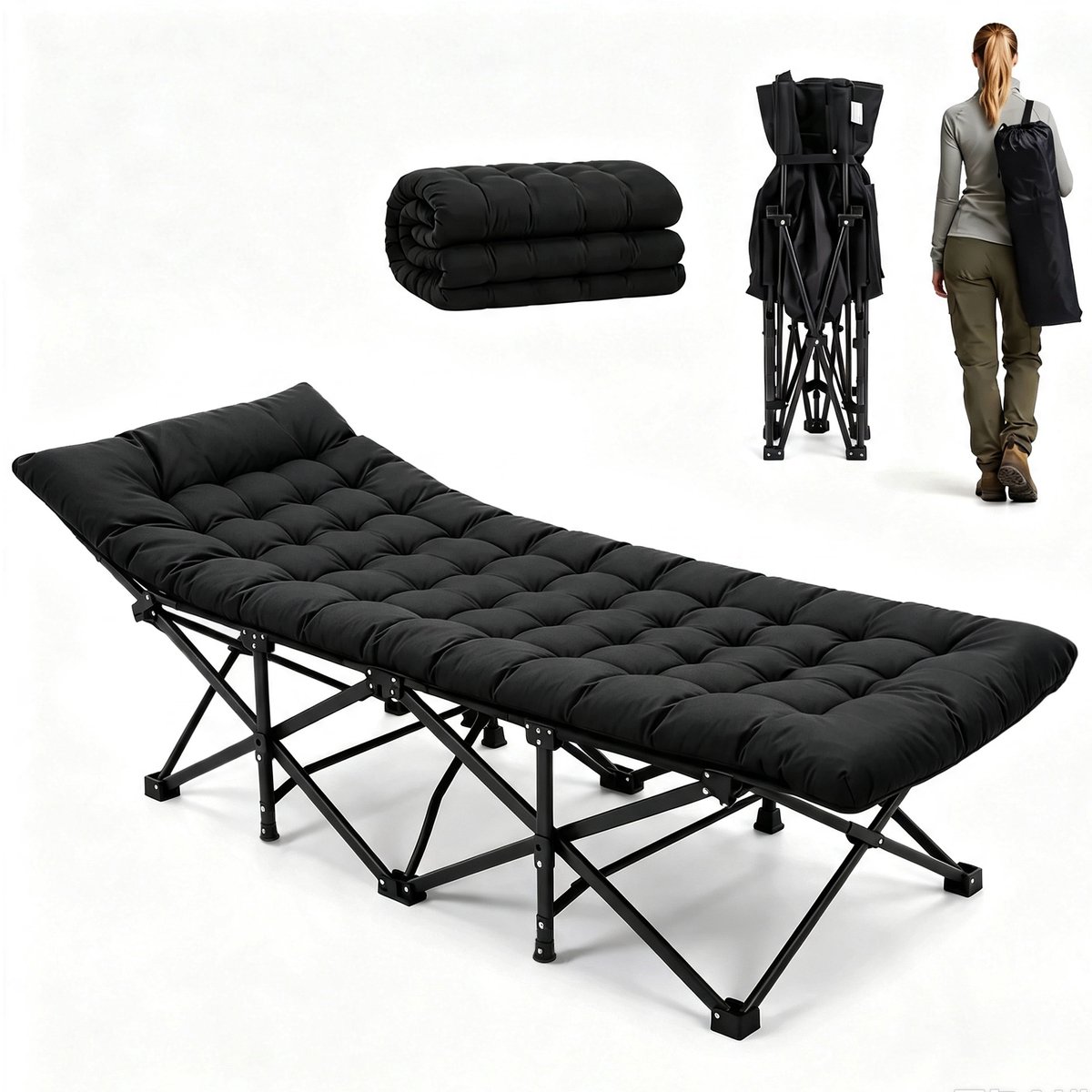 Vouwbed met Matras – Opvouwbaar Logeerbed voor Volwassenen – Eenpersoons Campingbed 190x70 cm – Draagkracht tot 150 kg – Voor Thuis, Kantoor en Reizen
