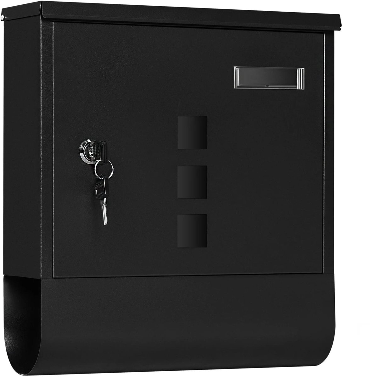 Klarven® Wandbrievenbus Zwart - Waterdicht met slot en 3 zichtvensters - Krantenopslag inbegrepen, Voorgemonteerd - Gegalvaniseerd staal - B 30,5 x H 33,5 x D 10 cm