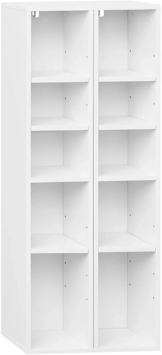 Klarven® Boekenkast Wit - Boekenkast Kind - Boekenkast Kinderkamer - Boekenkastje - Boekenkasten - Bookcase - Stapelbaar met koppelpennen - 10 vakken, draagvermogen tot 30 kg - B19,5xd17xh92,5cm
