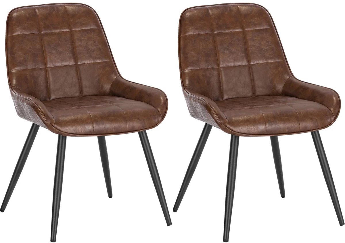 Klarven Eetkamerstoelen Leer bruin - Eetkamerstoelen Set Van 2 - Dining Chair - Ergonomisch, Waterafstotend Kunstleer, Draagvermogen 120 Kg - B60xd55xh40cm