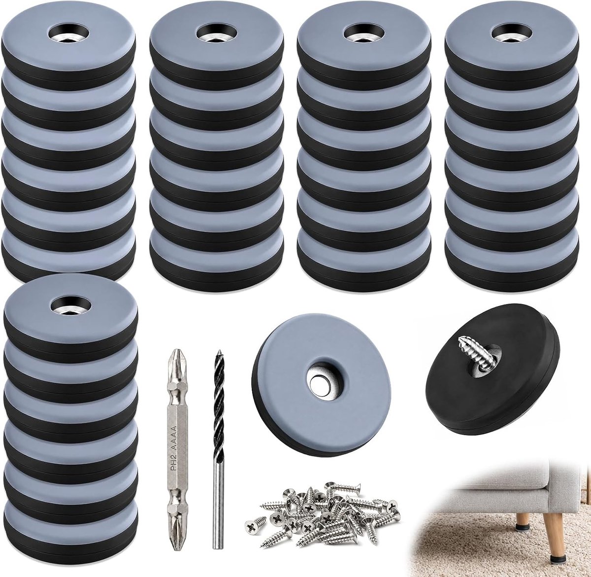 32 Stuks Ronde 30mm Meubelglijders met Schroef - Teflon Voeten voor Bescherming en Stabiliteit