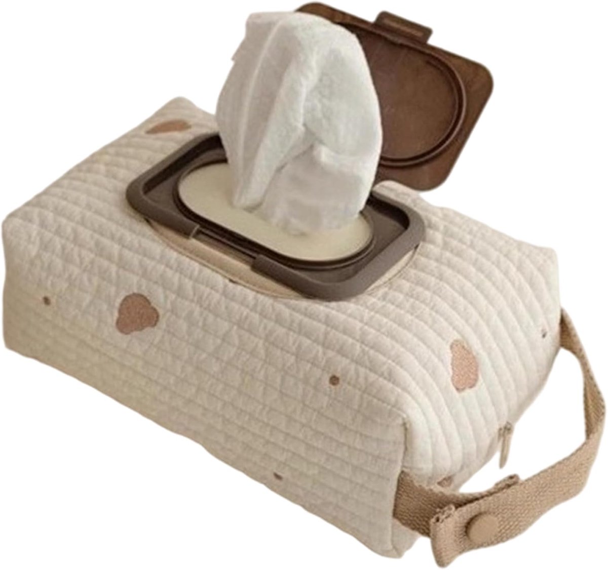 Luiertas Organizer, Luiers en Doekjes Tas met Beerprint en Handvat, Wasbare Herbruikbare Borduur Babydoekjes Opbergtas voor Reizen, Organizer Tasjes - Zonder deksel