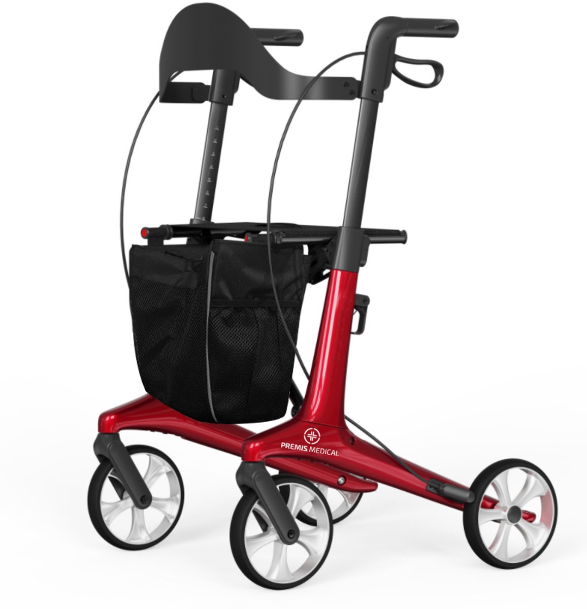 Premis Hera Carbon Rollator – Lichtgewicht – Dubbel Opvouwbaar – 150 kg – Professionele Rollator - Rood