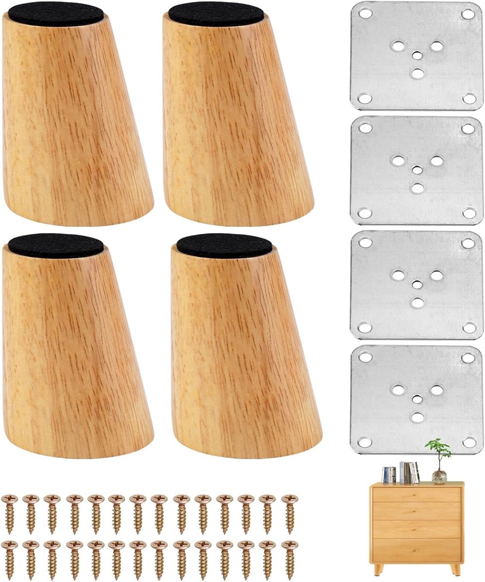 Stabiele houten meubelpootjes, 4 stuks, 6 cm hoog, ideaal voor meubels en verhogingen