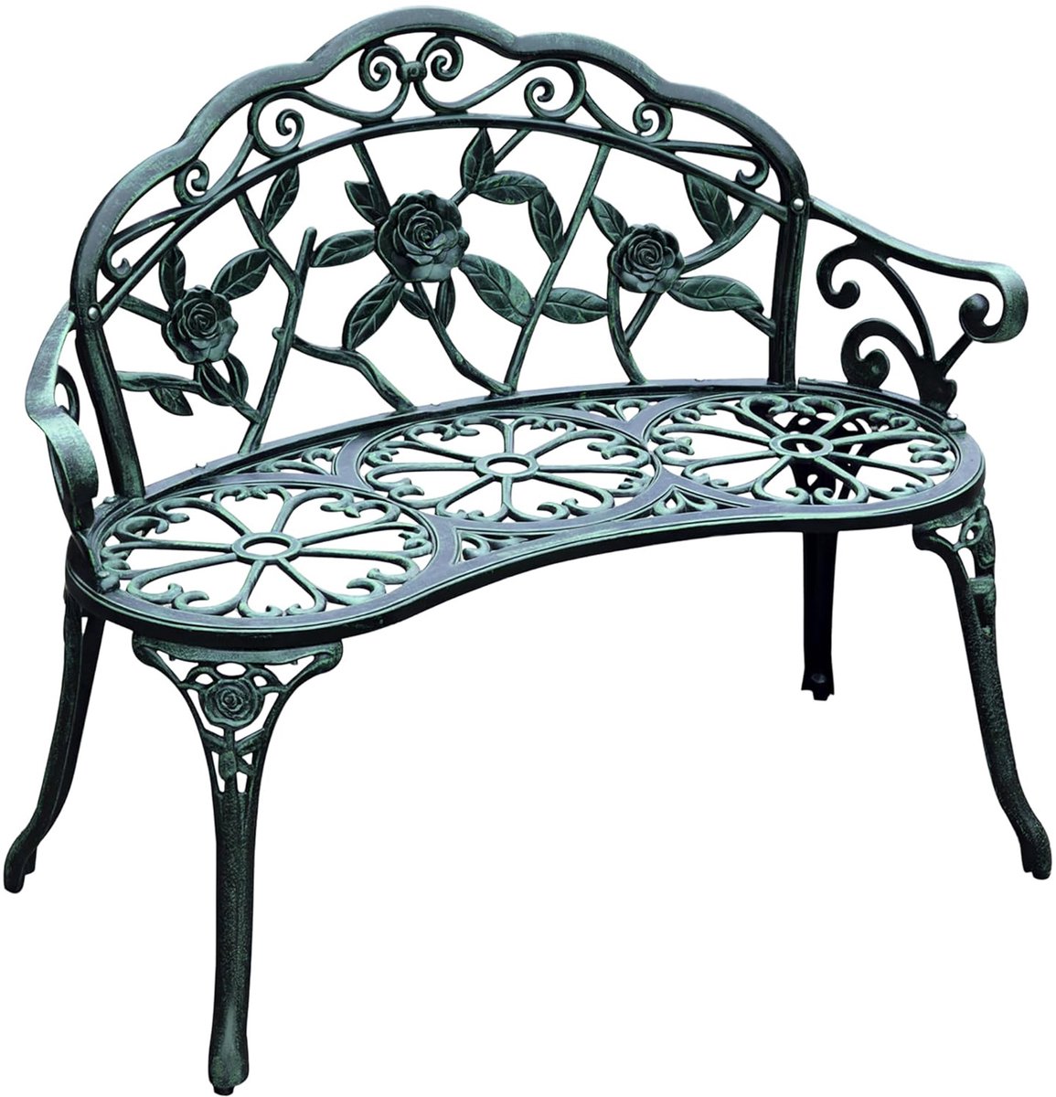 2 - zits tuinbank - neo - retro stijl - rozenpatroon - taps toelopende lijnen - 100L x 54B x 78H cm - gegoten aluminium - groen