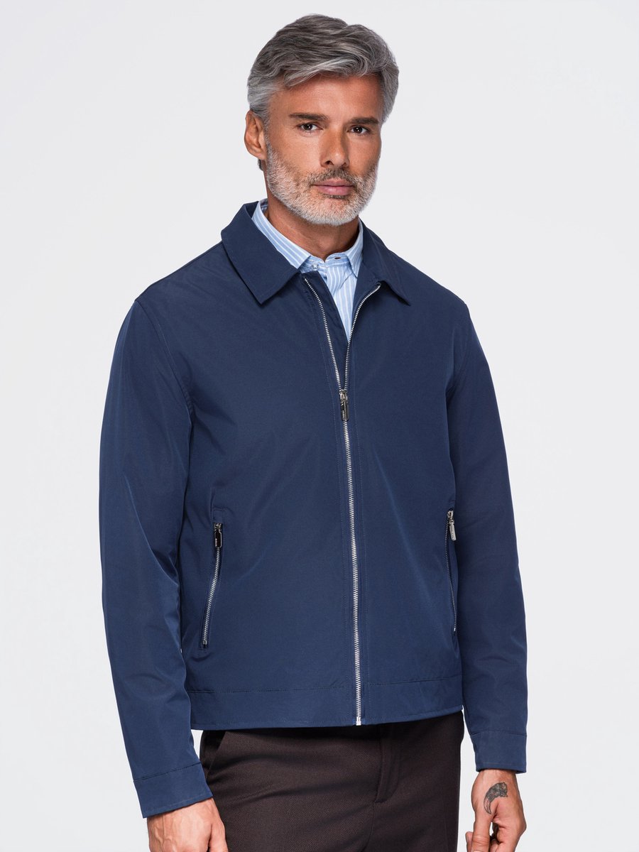 OMBRE Jas - Lange Mouw - Rits - Effen Marine XXL