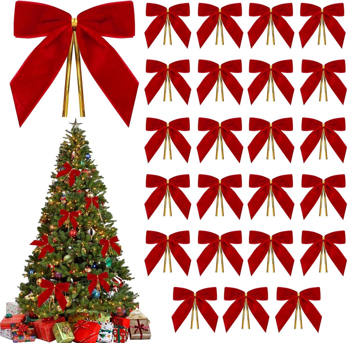Kerststrikken - Kerststrik - Kerstboomstrik - Kerstversiering - Kerstboom Decoratie - Creëer een feestelijke sfeer – geschikt voor het inpakken van cadeaus deurdecoraties vintage kransen en slingers - Rood - 48 stuks