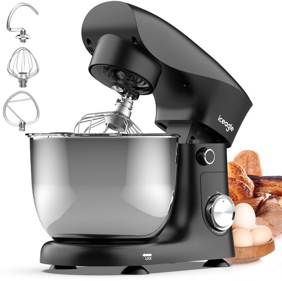 Keukenmixers - 5L Roestvrijstalen Kom - 10 Snelheden + Pulsfunctie - 360° Planetaire Mengbeweging - Keukenrobot - Zwart