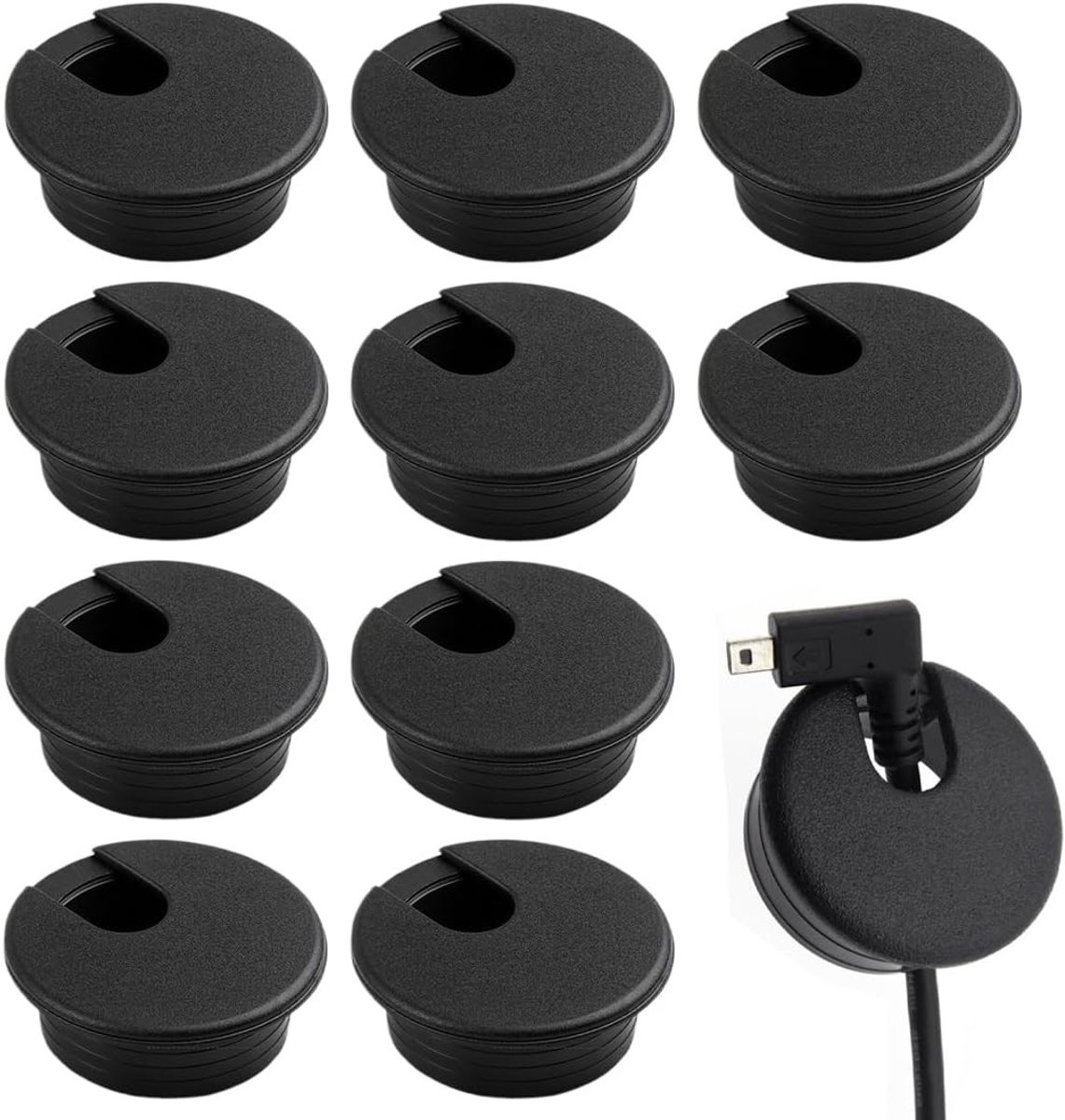 Kabeldoorvoer voor Bureau - 10 Stuks Kabelgrommet voor Organisatie van Kantoor- en Thuiswerkplek - Inclusief 35mm Boor (Zwart)