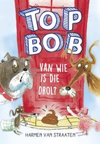 Boekcover 'Top Bob - Van wie is die drol?' met een hond en een muis die naar een hoopje drol kijken.